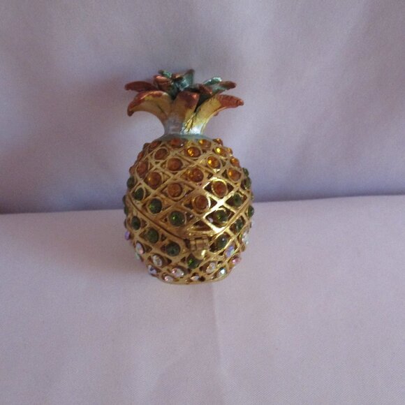 Jeweled Pineapple Trinket Box Hinged Decorative Jewelry Holder Gift Box - Picture 3 of 7
